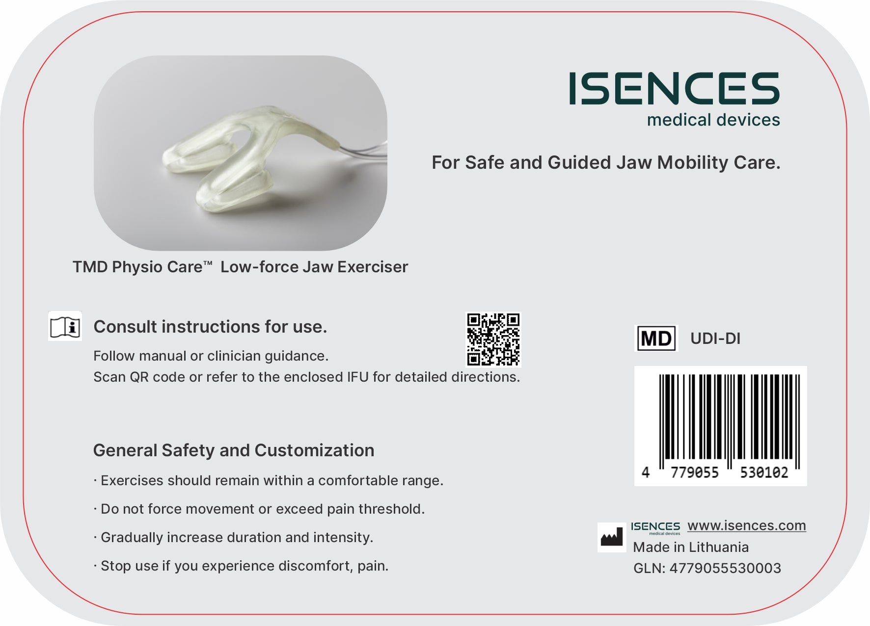 Isences® TMD Physio Care™ – Low-Resistance Jaw Mobility & Exercise Device for Home and Rehabilitation Support