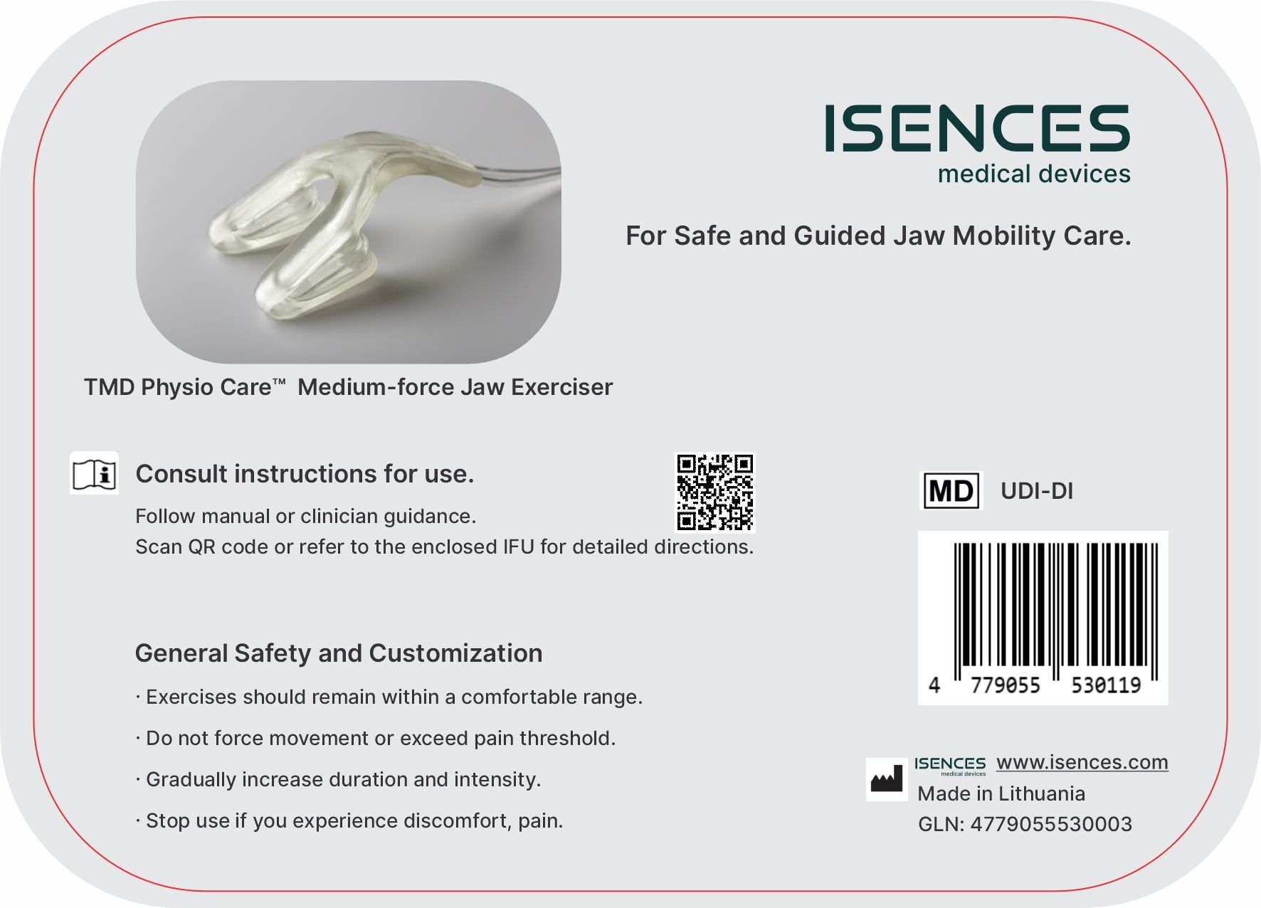 Isences® TMD Physio Care™ – Medium-Resistance Jaw Mobility & Exercise Device for Home and Rehabilitation Support